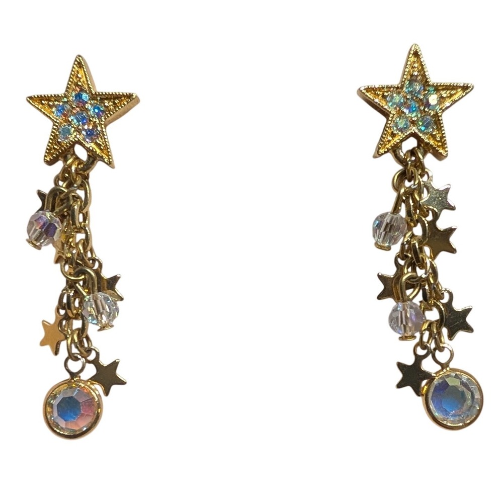 VTG NOS Boxed Kirks Folly Celestial Star AB Crystal Dangle Earrings Aurora Fairy